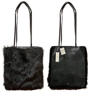 NWT VASIC Black Genuine Leather & Faux Fur luxe minimalist Tote